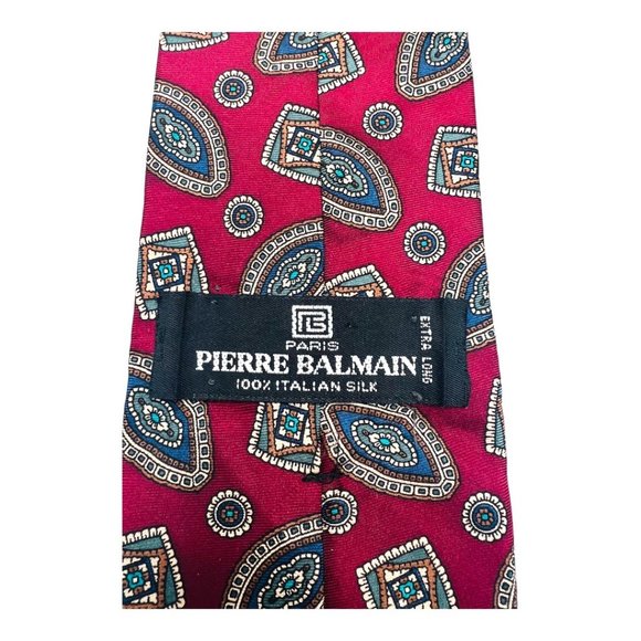 Pierre Balmain 100% Italian Silk Men's Tie Extra Long Burgundy - Picture 3 of 6